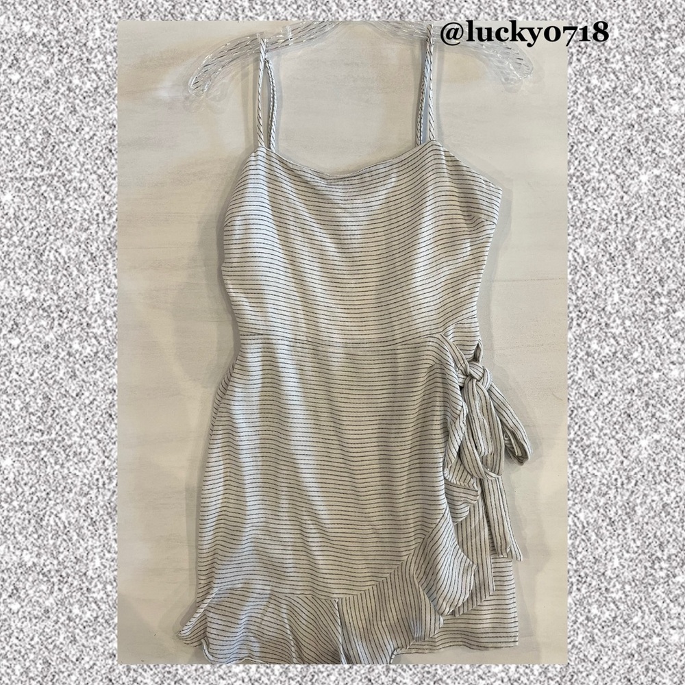 Cotton Candy LA NWT Laura Black and White Striped Ruffle Wrap Mini Dress Sz S - Picture 4 of 11